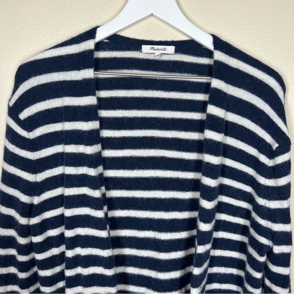 Madewell Womens Cozy Walker Navy White Stripe Wool Alpaca Blend Cardigan Sweater - Picture 2 of 9
